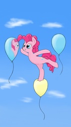 Size: 720x1280 | Tagged: safe, artist:trickydick, pinkie pie, g4, balloon, cute, female, floating, reflection, smiling, solo, then watch her balloons lift her up to the sky