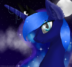 Size: 1286x1200 | Tagged: safe, artist:kkisi, princess luna, g4, ear fluff, female, moon, solo, stars