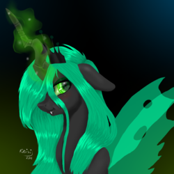 Size: 768x768 | Tagged: dead source, safe, artist:kkisi, queen chrysalis, changeling, changeling queen, g4, bust, female, portrait, solo