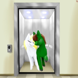 Size: 2000x2000 | Tagged: safe, artist:metro scrunch, oc, oc only, oc:asmodeus, oc:saber scratch, blonde, cute, elevator, female, high res, love, male, nuzzling, shipping, straight