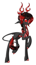 Size: 1024x1841 | Tagged: safe, artist:australian-senior, oc, oc only, oc:johanna invictus, alicorn, kirin, pony, kirindos, alternate universe, anger core, antlers, colored hooves, colored sclera, leonine tail, ponified, portal (valve), portal 2, red eyes, scales, simple background, solo, transparent background