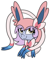 Size: 3445x4000 | Tagged: safe, artist:partypievt, oc, oc only, oc:windy spirit, sylveon, clothes, costume, cute, hoodie, kigurumi, looking away, pokémon, ponymon, simple background, smiling, solo, transparent background, wingding eyes