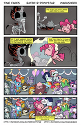 Size: 1280x1978 | Tagged: safe, artist:wadusher0, apple bloom, applejack, carrot cake, cup cake, igneous rock pie, limestone pie, marble pie, maud pie, pinkie pie, pound cake, pumpkin cake, rainbow dash, rarity, scootaloo, soarin', spike, sweetie belle, twilight sparkle, oc, oc:gale flower, alicorn, earth pony, pegasus, pony, unicorn, comic:time fades, g4, coffin, comic, crying, cutie mark crusaders, death (equine-morphic personification), female, filly, funeral, grim reaper, heart attack, laughing, male, mare, offspring, parent:fluttershy, parent:soarin', parents:soarinshy, pie family, pie sisters, pie twins, pinkie being pinkie, pronking, resurrection, ship:carrot cup, ship:quartzrock, shipping, straight, the cakes, twilight sparkle (alicorn), twins