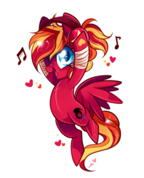 Size: 1000x1238 | Tagged: safe, artist:ipun, oc, oc only, oc:fire strike, pegasus, pony, bipedal, blushing, dancing, headphones, heart, heart eyes, music notes, simple background, solo, transparent background, wingding eyes