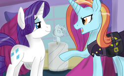 Size: 1300x800 | Tagged: safe, artist:skyscraper6, rarity, sassy saddles, canterlot boutique, g4