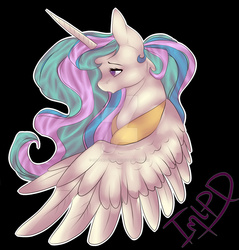 Size: 1024x1069 | Tagged: safe, artist:imlpdailyfnaf18, princess celestia, g4, bust, female, portrait, simple background, solo, watermark