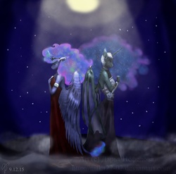 Size: 3500x3456 | Tagged: safe, artist:nifka22-02, nightmare moon, princess luna, anthro, g4, clothes, dress, duality, high res, moon, nail polish, night