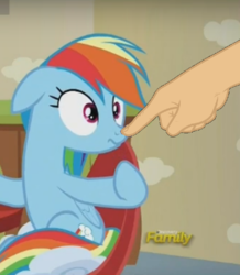 Size: 658x753 | Tagged: safe, edit, edited screencap, screencap, rainbow dash, flutter brutter, g4, boop, boop edit, discovery family logo, finger, hand