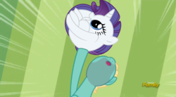 Size: 1636x902 | Tagged: safe, edit, edited screencap, screencap, rarity, zephyr breeze, pegasus, pony, unicorn, flutter brutter, g4, the gift of the maud pie, can i do it on my own, discovery family logo, horn, male, meme, nose in the air, rariball, stallion