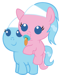 Size: 786x967 | Tagged: safe, artist:red4567, aloe, lotus blossom, earth pony, pony, g4, aloebetes, baby, baby pony, cute, lotusbetes, pacifier, ponies riding ponies, riding, spa twins, twins, weapons-grade cute
