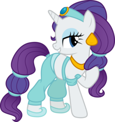 Size: 2341x2485 | Tagged: safe, artist:cloudy glow, rarity, pony, unicorn, g4, aladdin, belly button, clothes, clothes swap, cosplay, costume, disney, female, high res, implied sparity, mare, midriff, princess jasmine, raised hoof, simple background, solo, transparent background, vector