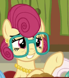 Size: 389x442 | Tagged: safe, screencap, posey shy, pegasus, pony, flutter brutter, g4, animated, female, glasses, grin, loop, mare, smiling, solo focus, waving