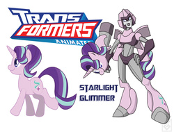 Size: 3300x2550 | Tagged: safe, artist:inspectornills, starlight glimmer, pony, robot, robot pony, unicorn, g4, crossover, female, glimmerbot, high res, simple background, transformares, transformerfied, transformers, transformers animated, white background