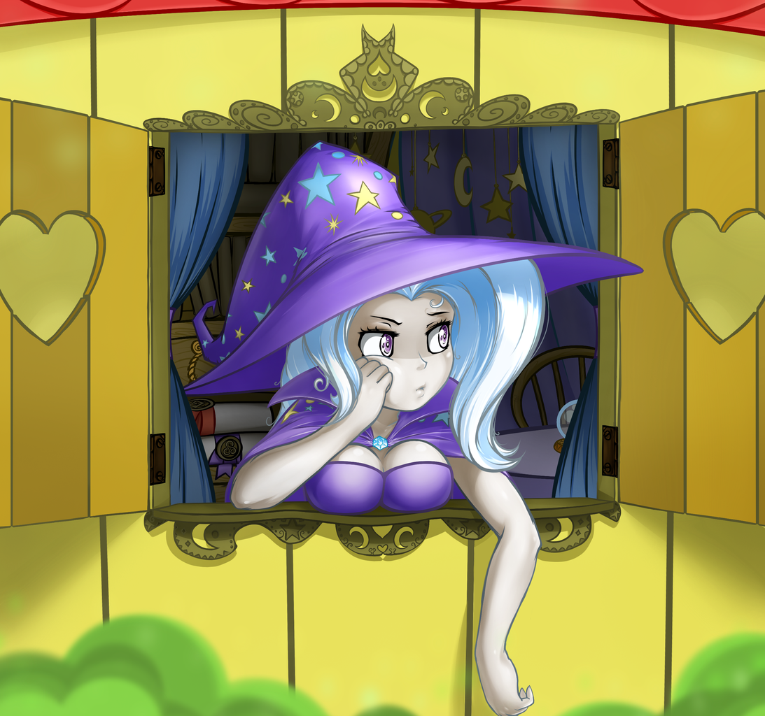 trixie, human, breasts, busty trixie, cape, clothes, female, hat, heart, hu...