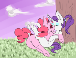 Size: 400x308 | Tagged: safe, artist:ogaraorcynder, pinkie pie, rarity, g4, butt, female, lesbian, plot, ship:raripie, shipping