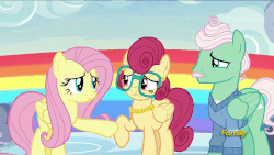 Size: 902x508 | Tagged: safe, screencap, fluttershy, gentle breeze, posey shy, pegasus, pony, flutter brutter, g4, animated, discovery family logo, female, head shake, loop, male, mare, ship:shys, stallion, trio