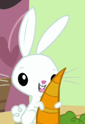 Size: 335x490 | Tagged: safe, screencap, angel bunny, pony, flutter brutter, g4, animated, blinking, carrot, cute, eyes closed, food, licking, loop, open mouth, out of context, smiling, tongue out