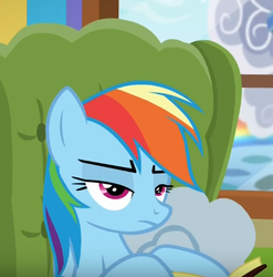 Size: 396x401 | Tagged: safe, screencap, rainbow dash, pony, flutter brutter, g4, angry, female, mare, rainbow dash is not amused, solo