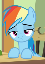 Size: 304x426 | Tagged: safe, screencap, rainbow dash, pony, flutter brutter, g4, my little pony: friendship is magic, female, mare, solo, unamused