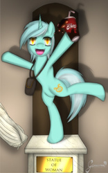 Size: 1200x1920 | Tagged: safe, artist:gamermac, lyra heartstrings, pony, g4, drink, fangs, female, soda, solo