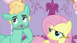 Size: 883x497 | Tagged: safe, screencap, fluttershy, zephyr breeze, pegasus, pony, flutter brutter, g4, animated, discovery family logo, female, loop, male, mare, stallion
