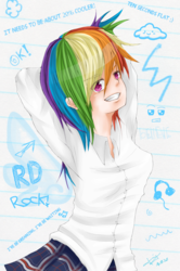 Size: 2220x3353 | Tagged: safe, artist:jenyeongi, rainbow dash, human, g4, female, humanized, solo