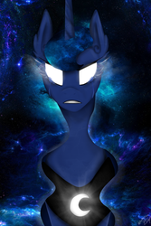 Size: 1200x1800 | Tagged: safe, artist:nekomellow, princess luna, pony, g4, badass, female, glowing eyes, solo