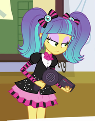 Size: 434x554 | Tagged: safe, screencap, pixel pizazz, equestria girls, g4, my little pony equestria girls: friendship games, female, hair dryer, solo