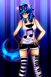 Size: 2000x3000 | Tagged: safe, artist:twigileia, dj pon-3, vinyl scratch, human, g4, clothes, eared humanization, female, humanized, shorts, socks, solo, stockings, tailed humanization, thigh highs