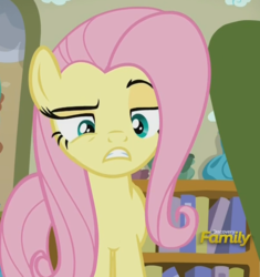 Size: 606x646 | Tagged: safe, screencap, fluttershy, pony, flutter brutter, g4, discovery family logo, female, fluttershy is not amused, mare, solo