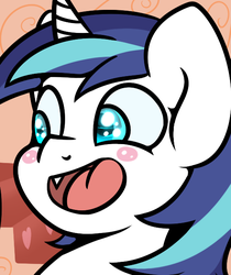 Size: 540x643 | Tagged: safe, artist:slavedemorto, shining armor, g4, blush sticker, blushing, candybits, close-up, cute, faic, fangs, male, solo