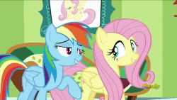 Size: 902x508 | Tagged: safe, screencap, fluttershy, rainbow dash, pony, flutter brutter, g4, animated, discovery family logo, female, loop