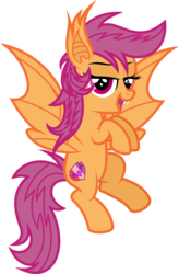 Size: 5000x7628 | Tagged: safe, artist:8-notes, scootaloo, bat pony, pony, g4, absurd resolution, bat ponified, female, filly, open mouth, ponyscape, race swap, scootabat, simple background, solo, the cmc's cutie marks, transparent background, vector
