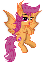 Size: 5393x7628 | Tagged: safe, artist:8-notes, scootaloo, bat pony, pony, g4, absurd resolution, bat ponified, female, filly, open mouth, ponyscape, race swap, scootabat, shading, simple background, solo, the cmc's cutie marks, transparent background, vector