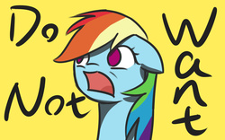 Size: 3200x2000 | Tagged: safe, artist:yuwentaiji, rainbow dash, flutter brutter, g4, do not want, female, high res, open mouth, reaction image, simple background, solo
