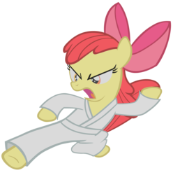 Size: 9672x9750 | Tagged: safe, artist:tootootaloo, apple bloom, call of the cutie, g4, absurd resolution, clothes, female, gi, karate, kick, martial arts, pants, robe, simple background, solo, transparent background, vector, white belt
