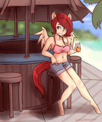 Size: 2500x3000 | Tagged: safe, artist:rainbowsprinklesart, oc, oc only, oc:sky, pegasus, anthro, unguligrade anthro, anthro oc, beach, belly button, bikini, cleavage, clothes, female, high res, midriff, solo, swimsuit