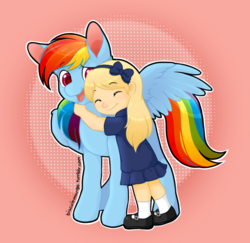 Size: 558x543 | Tagged: safe, artist:biscuitmango, rainbow dash, human, g4, cute, dashabetes, happy, hug