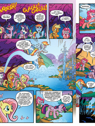 Size: 720x960 | Tagged: safe, artist:tony fleecs, idw, official comic, applejack, fluttershy, pinkie pie, rainbow dash, rarity, spike, twilight sparkle, alicorn, earth pony, pegasus, pony, unicorn, g4, spoiler:comic, spoiler:comic43, comic, cropped, female, mane six, mare, preview, speech bubble, twilight sparkle (alicorn), water