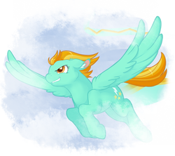 Size: 638x566 | Tagged: safe, artist:biscuitmango, lightning dust, g4, female, flying, grin, smiling, solo