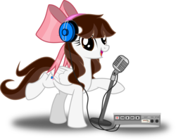 Size: 3766x3000 | Tagged: safe, artist:ruinedomega, oc, oc only, oc:jennabun, pegasus, pony, high res, microphone, solo, standing, tape recorder