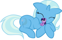 Size: 7500x4891 | Tagged: safe, artist:maximillianveers, trixie, twilight sparkle, pony, unicorn, g4, absurd resolution, cute, doll, female, hug, mare, plushie, solo, toy