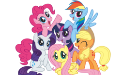 Size: 7238x4524 | Tagged: artist needed, safe, applejack, fluttershy, pinkie pie, rainbow dash, rarity, twilight sparkle, earth pony, pegasus, pony, unicorn, g4, absurd resolution, female, mane six, mane six opening poses, mare, open mouth, prone, raised hoof, simple background, spread wings, stock vector, transparent background, vector, wings