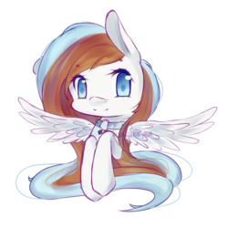 Size: 894x894 | Tagged: safe, artist:alilangelkitty, oc, oc only, oc:waffles, pegasus, pony, bust, chibi, collar, cute, long mane, portrait, solo, wings