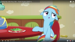 Size: 1599x899 | Tagged: safe, screencap, rainbow dash, zephyr breeze, pegasus, pony, flutter brutter, g4, discovery family logo, female, floppy ears, mare, offscreen character, youtube