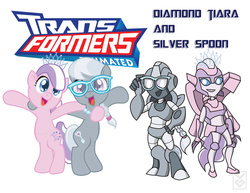 Size: 1024x791 | Tagged: safe, artist:inspectornills, diamond tiara, silver spoon, robot, g4, adorabullies, crossover, cute, transformares, transformerfied, transformers, transformers animated