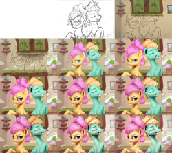 Size: 3600x3200 | Tagged: safe, artist:assasinmonkey, fluttershy, zephyr breeze, flutter brutter, g4, alternate hairstyle, brother and sister, eyes closed, high res, progress, raised hoof, signature, sketch, wip