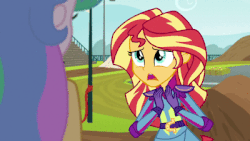 Size: 400x225 | Tagged: safe, screencap, princess celestia, sunset shimmer, equestria girls, g4, my little pony equestria girls: friendship games, animated, female, hair