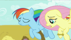 Size: 820x461 | Tagged: safe, screencap, dinky hooves, fluttershy, millie, rainbow dash, pony, flutter brutter, g4, animated, background pony, bipedal, discovery family logo, female, filly, g rated profanity, peeved, swearing