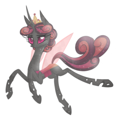 Size: 1024x1006 | Tagged: safe, artist:australian-senior, oc, oc only, oc:rhodonite, changeling, changeling queen, crystal pony, kirindos, alternate universe, changeling queen oc, colored sclera, female, jewelry, pink eyes, red changeling, simple background, solo, tiara, transparent background